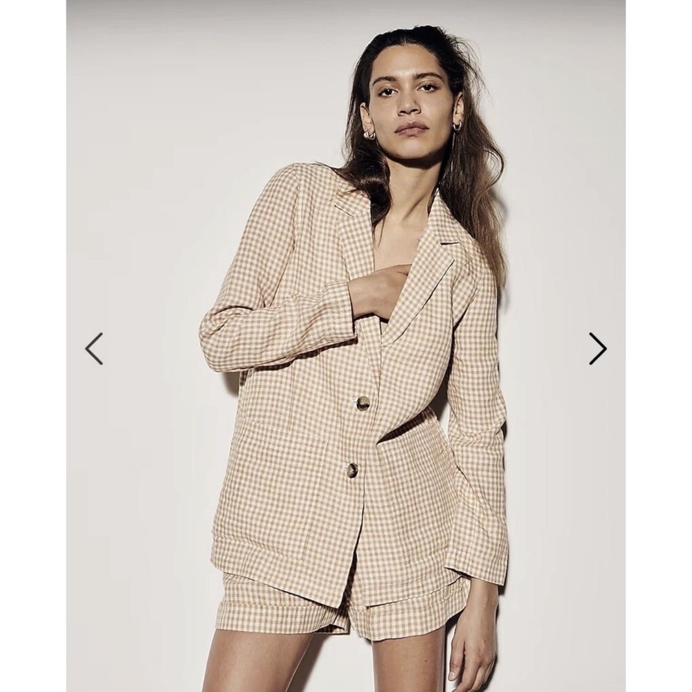 Madewell Dorset Blazer in Gingham Check Small Work Casual 100% Linen